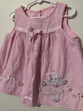 Bonnie Baby Pink Corduroy Sleeveless Dress with Ballerina Bear